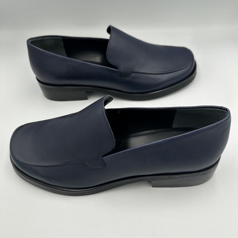 Franco Sarto L-BOCCA Navy Blue Leather Square Toe Block Heel Loafers Womens 10M - Picture 6 of 10